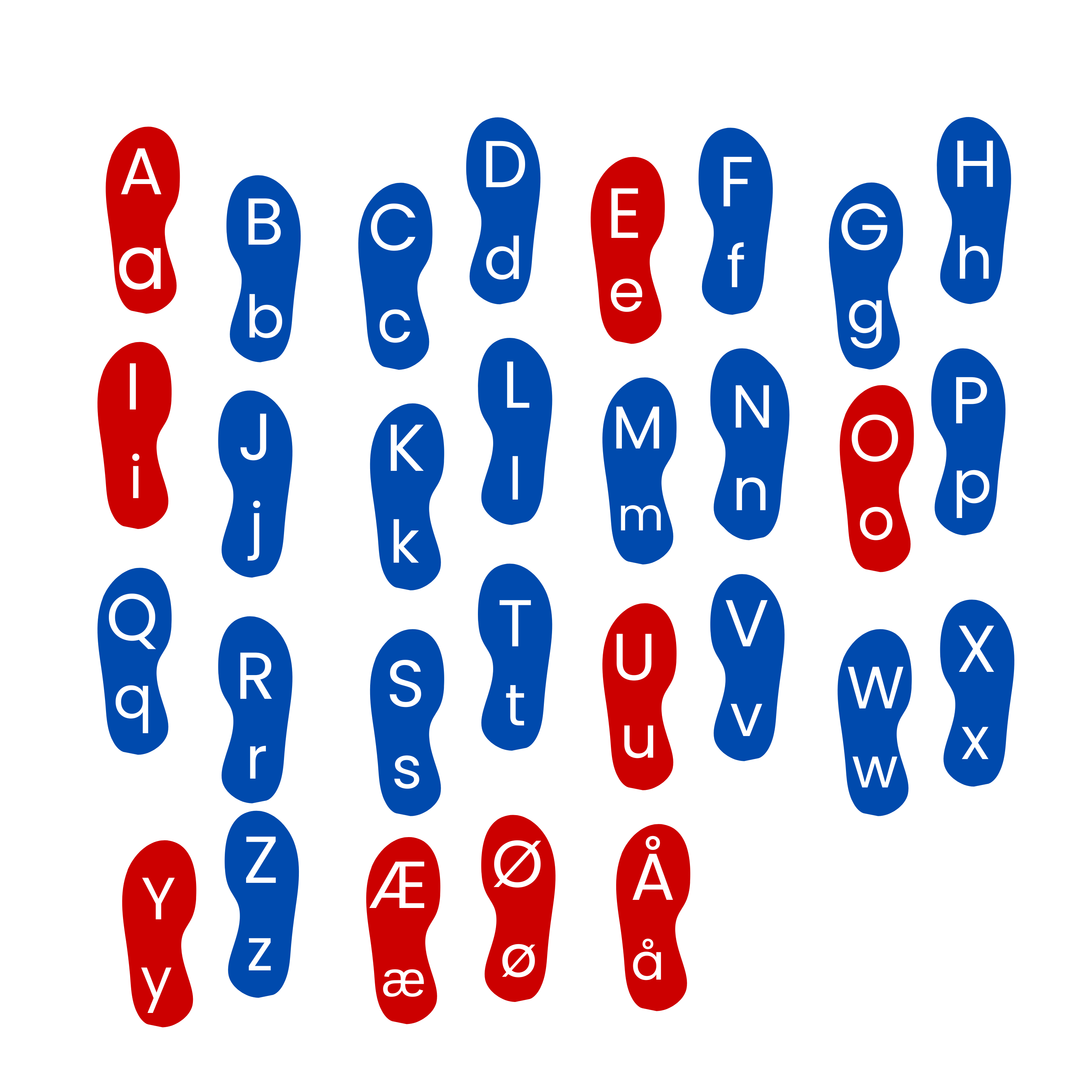 Alfabet fodspor i gulvfolie