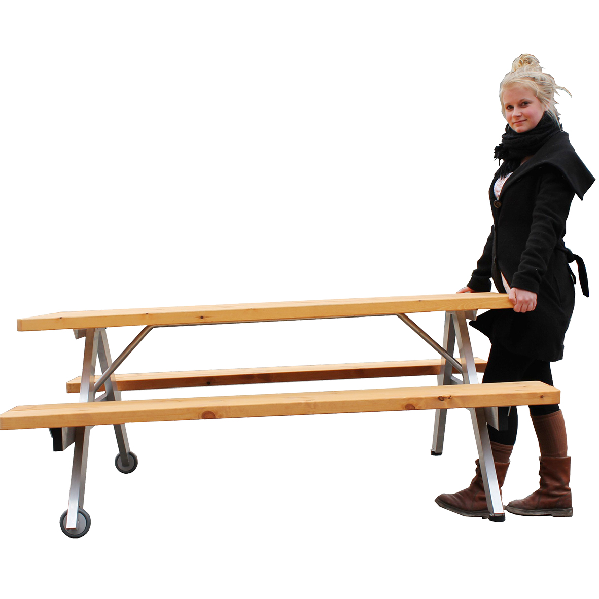 Bord bænkesæt 3 stk. med hjul 