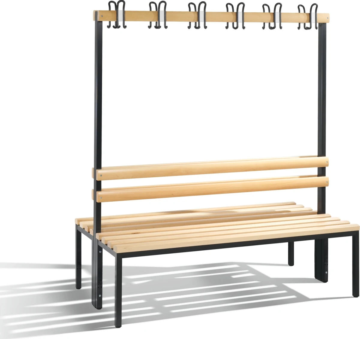 Dubbel-sidig omklädningsbänk med 2x4 klädhängare