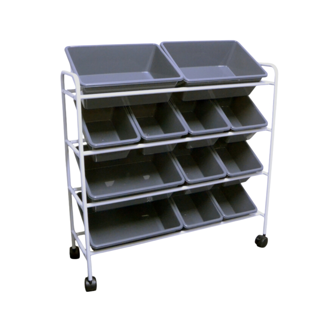 Opbevaringsvogn med 12 kasser