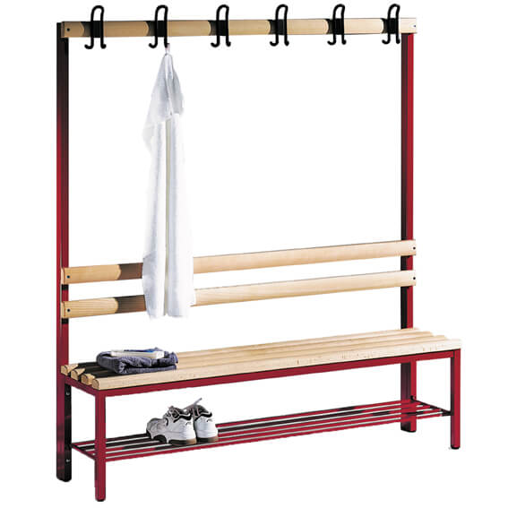 Enkel-manna omklädningsbänk 4 hängare och skohylla